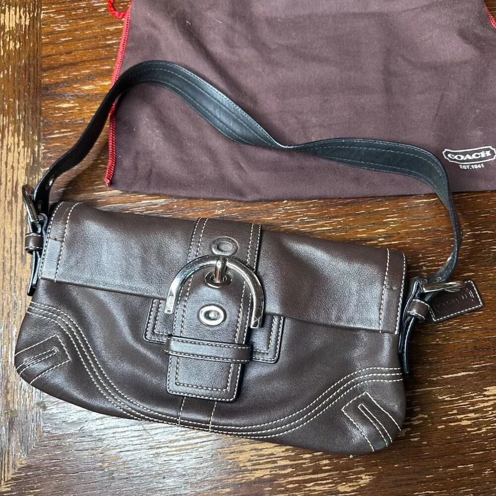 Vintage Coach Y2K Brown Leather Shoulder Bag With Dust Bag - Picture 1 of 15
